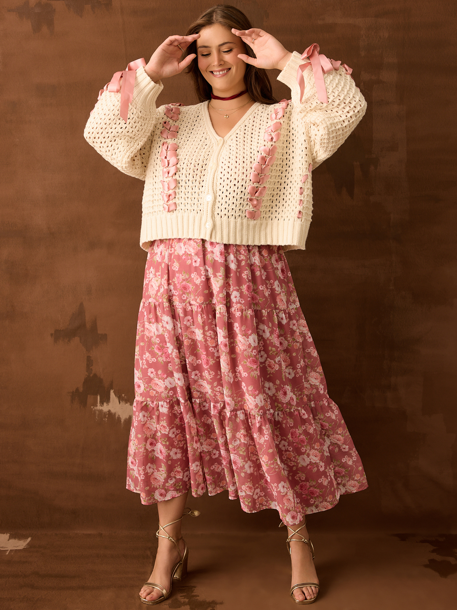 Brandy Ribbon Cardigan in Ivory & Pink | Arula