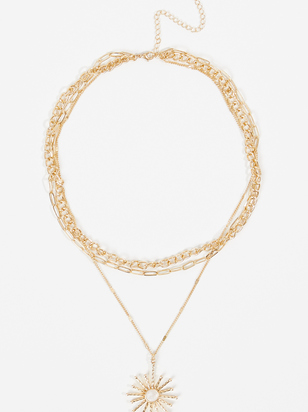 Sunburst Paperclip Chain Layered Necklace - ARULA