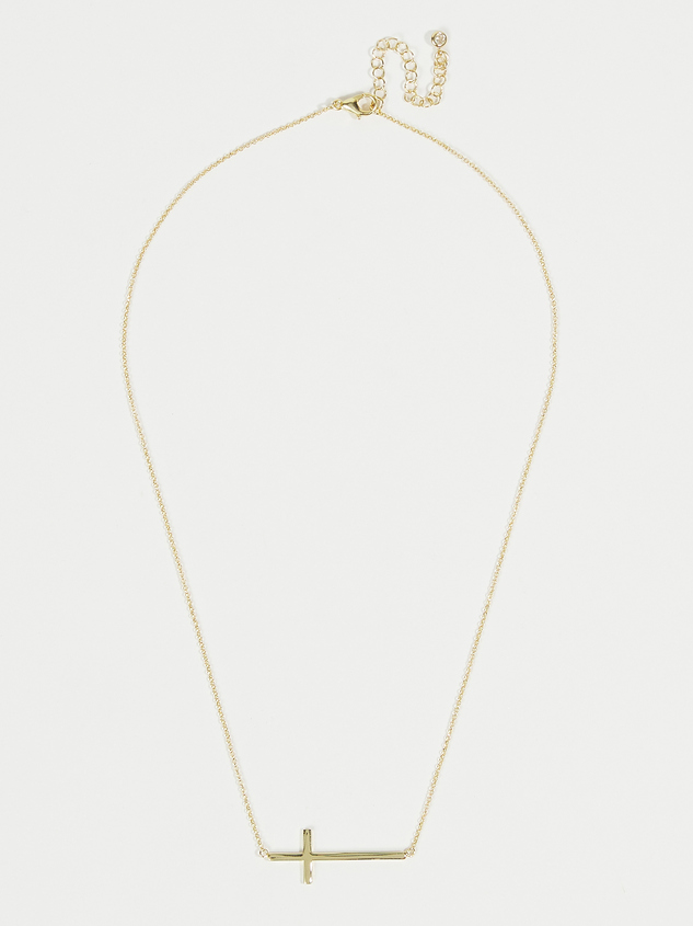 18K Gold Plated Sideways Cross Necklace Detail 2 - ARULA