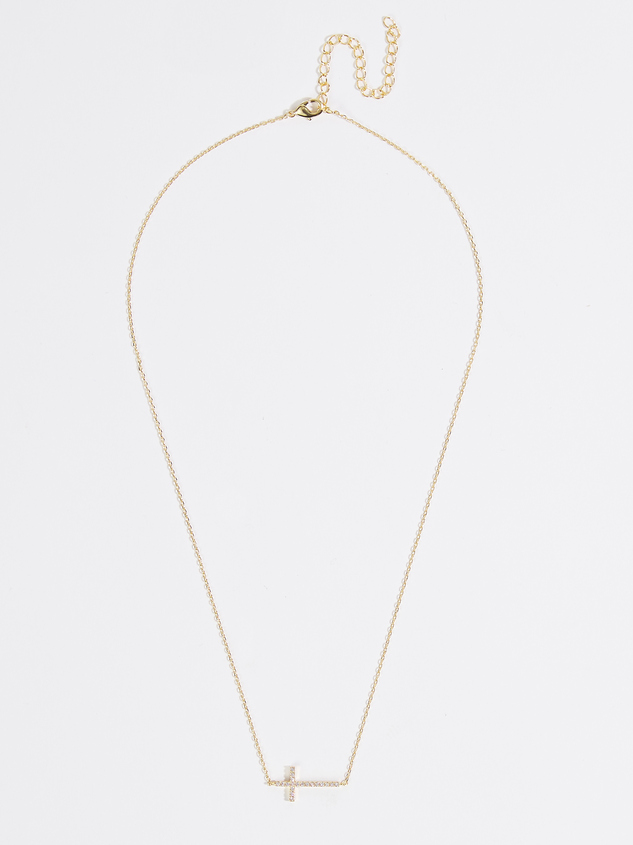 18k Gold Rhinestone Cross Necklace Detail 2 - ARULA