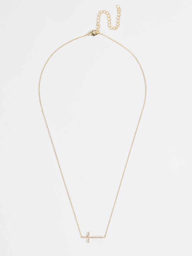 18k Gold Rhinestone Cross Necklace Detail 2 - ARULA