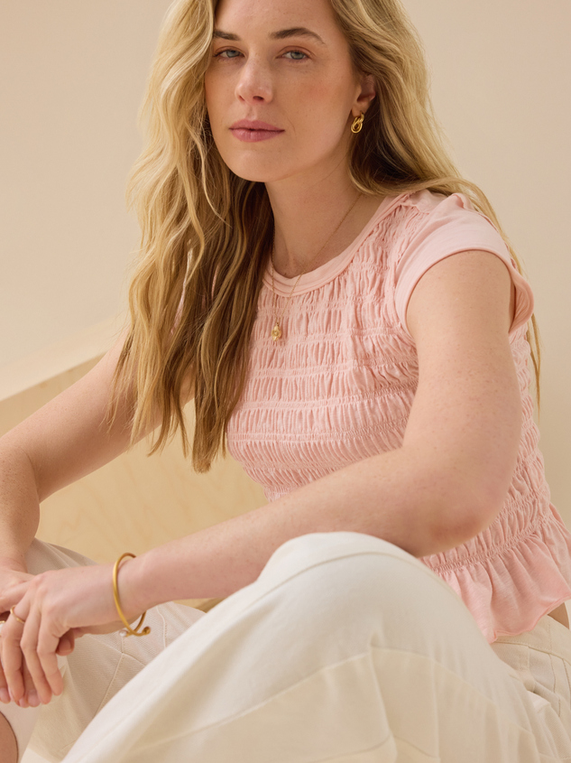 Annaleigh Smocked Fitted Tee Detail 3 - ARULA