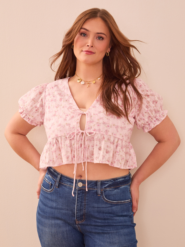 Jane Floral Tie front Peplum Top Detail 2 - ARULA
