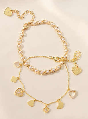 Pearl Heart Charm Bracelet Set - ARULA