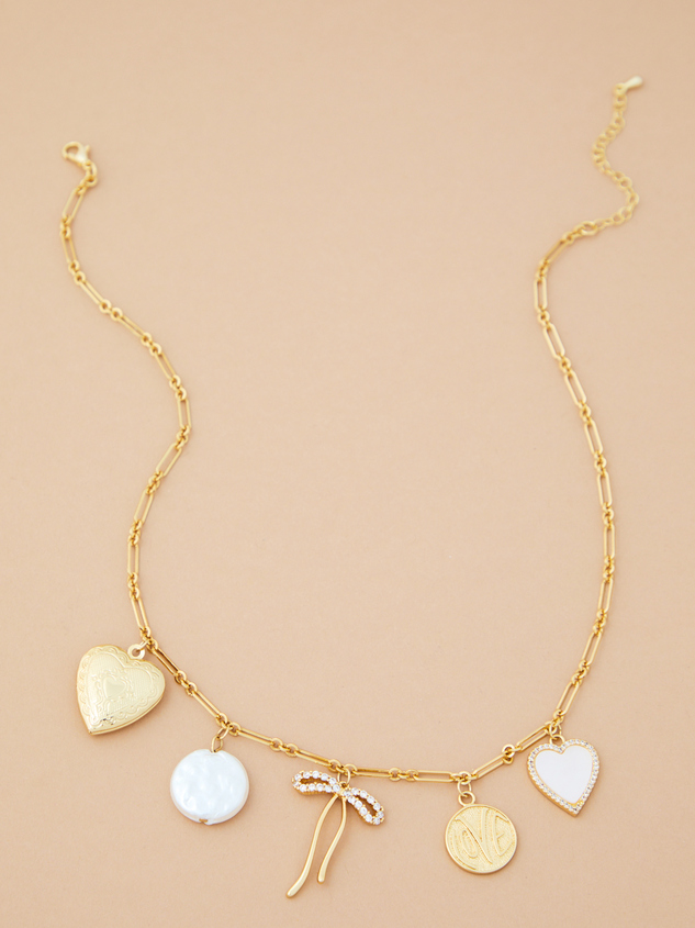 18K Gold Bow and Locket Charm Necklace - ARULA