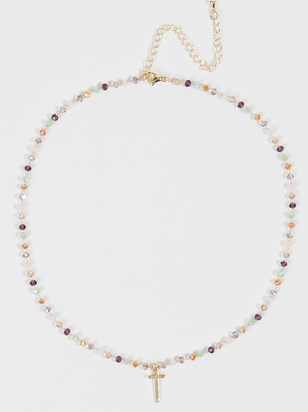 Dainty Colorful Beaded Cross Choker Necklace - ARULA