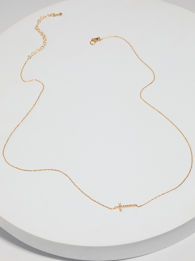 18K Gold Dipped Crystal Cross Necklace Detail 2 - ARULA