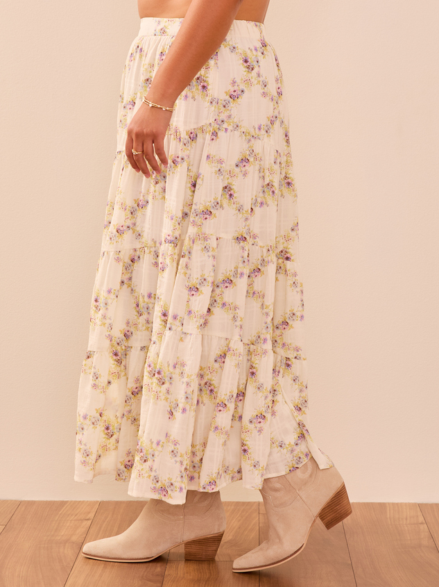 Iyla Floral Tiered Midi Skirt Detail 4 - ARULA