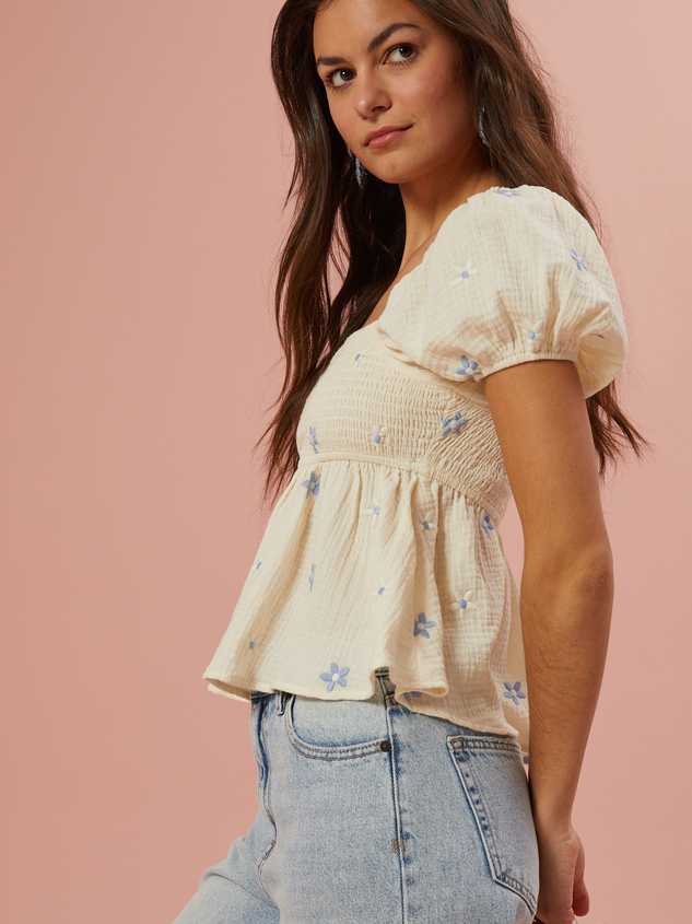 Olivia Embroidered Babydoll Top Detail 4 - ARULA