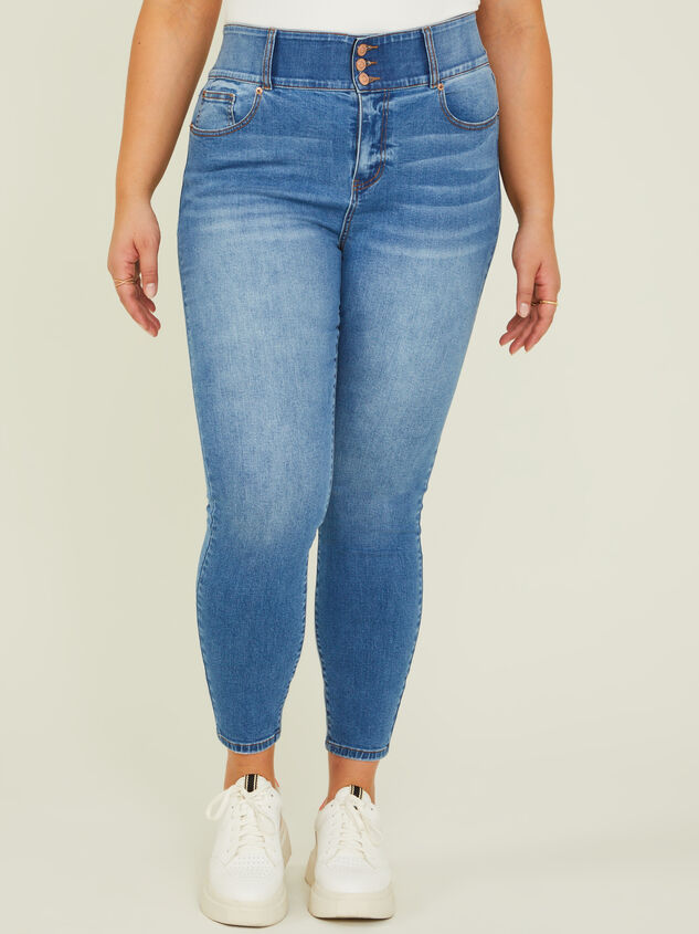 Vintage Wash Waist Smoothing Skinny Jeans Detail 3 - ARULA