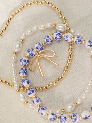 Painted Beads and Bow Bracelet Set - ARULA