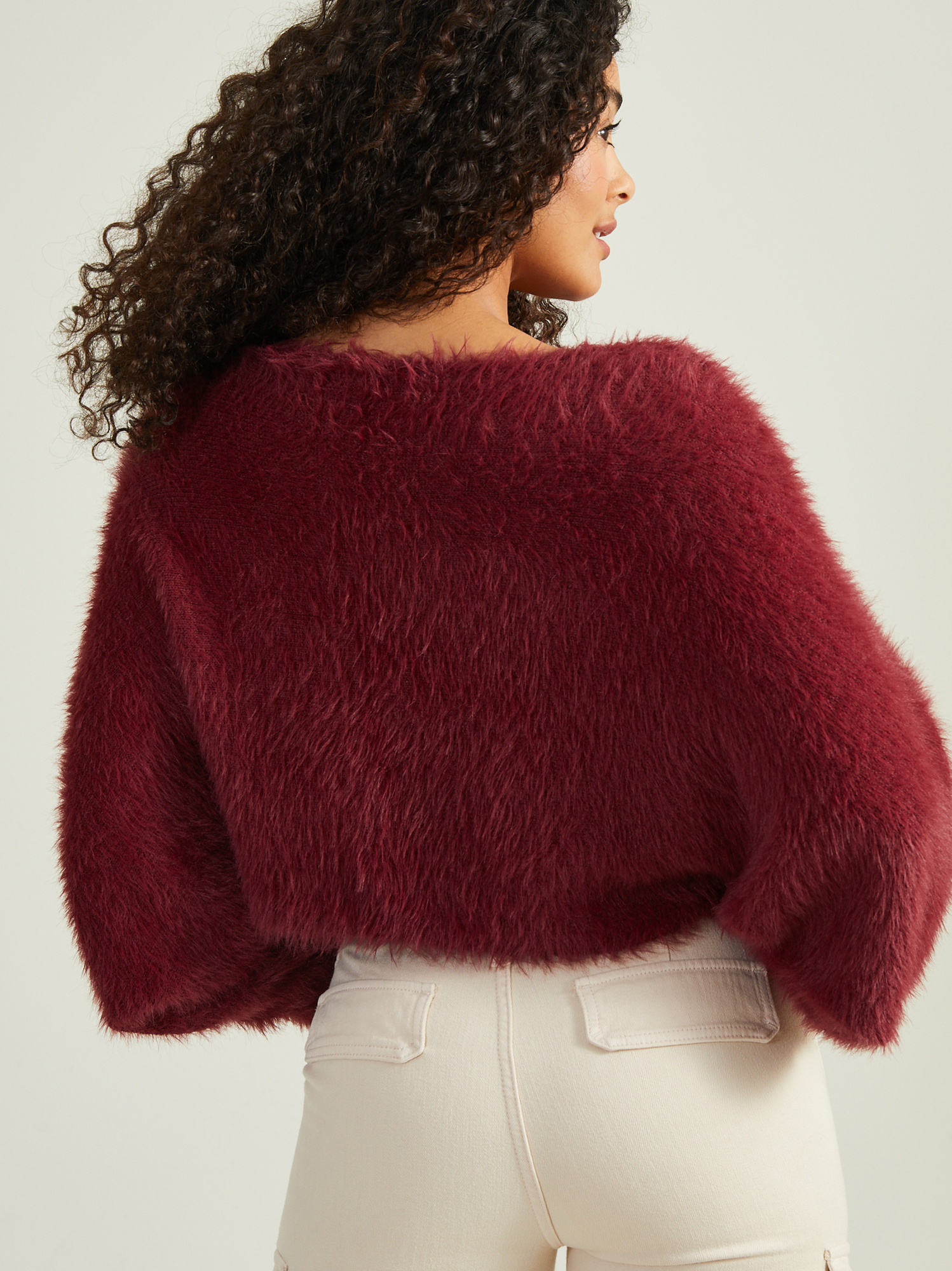 Burgundy fluffy jumper store