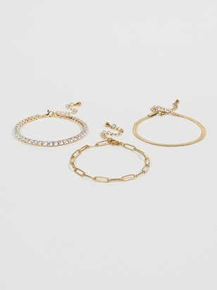 Stainless Steel Diamond Herringbone Bracelet Set - ARULA