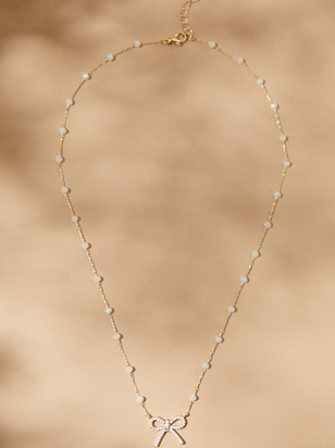 Diamond Charm Bow Necklace - ARULA - 
