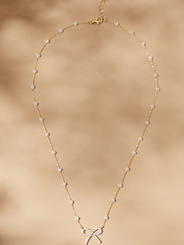 Diamond Charm Bow Necklace - ARULA