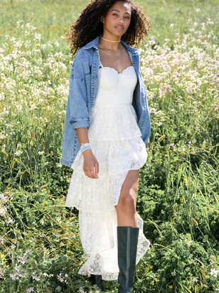 Umber Embroidered Lace Dress - ARULA - 