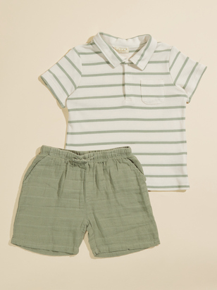 Collin Striped Polo Top and Shorts Set - ARULA
