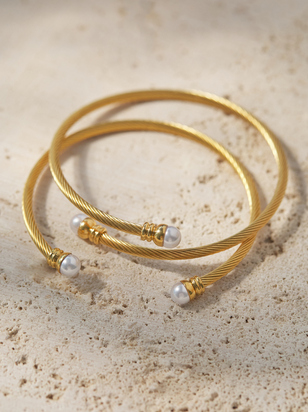 Stainless Steel Pearl Cuff Set - ARULA