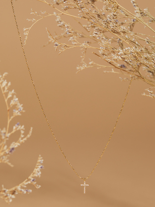 18K Gold Dipped Cross Charm Necklace - ARULA