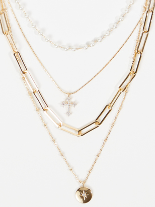 Dainty Pearl Pendant Layered Necklace - ARULA