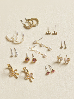 18K Gold Bows & Blush Earring Set - ARULA