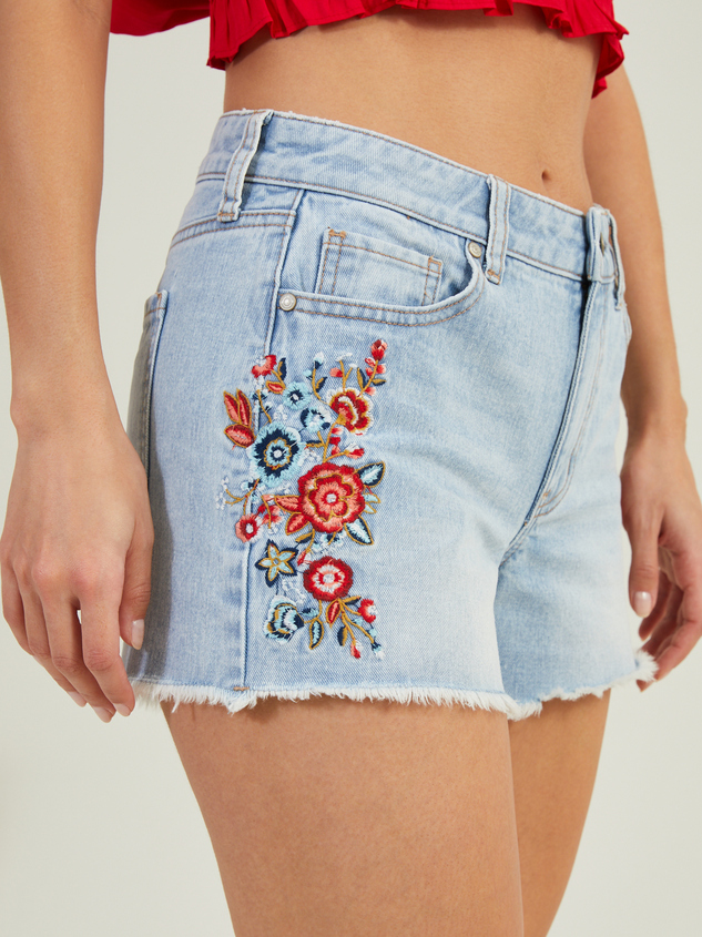 Cherise Embroidered Denim Shorts Detail 5 - ARULA