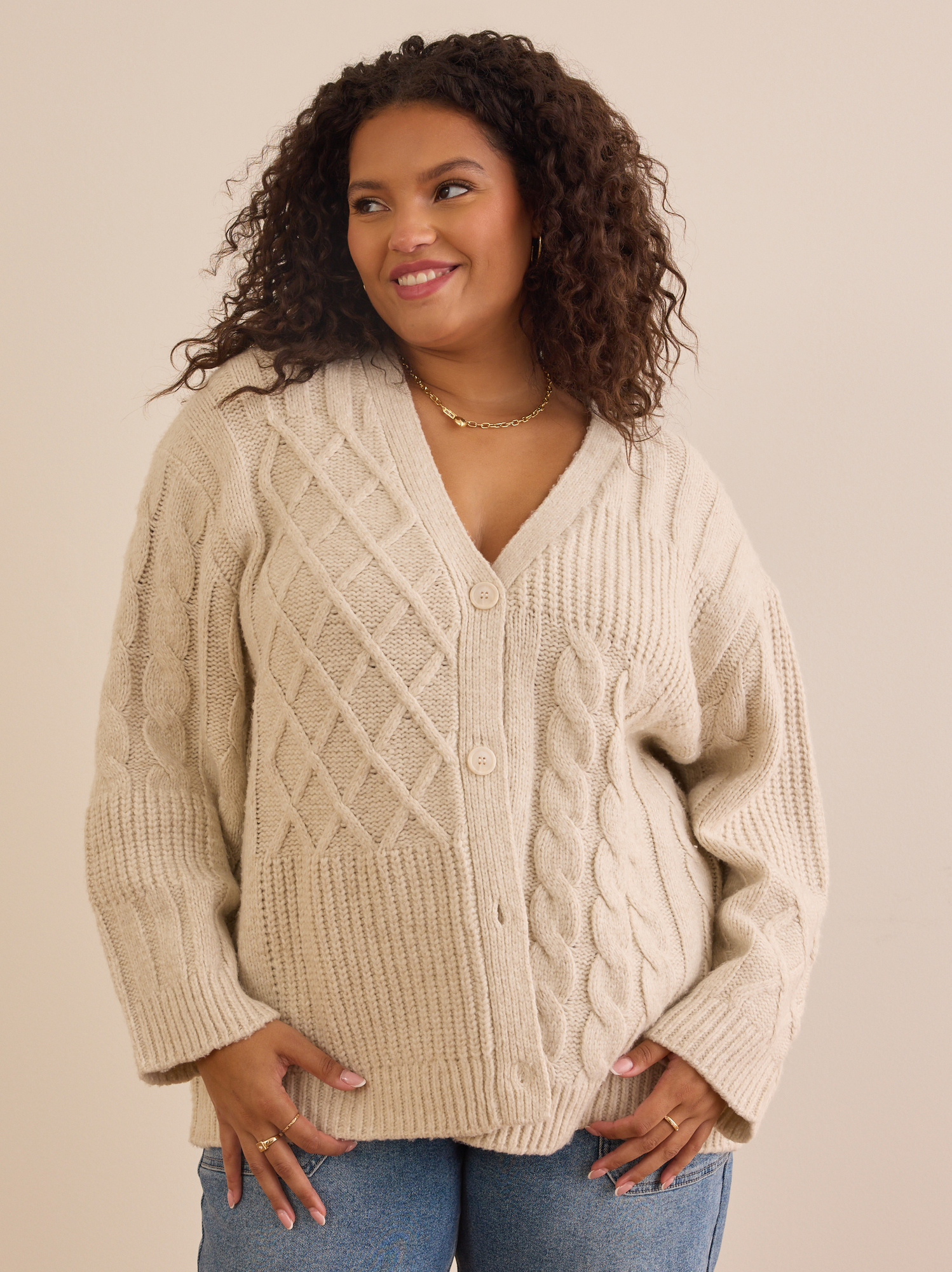 Oatmeal cable knit cardigan store