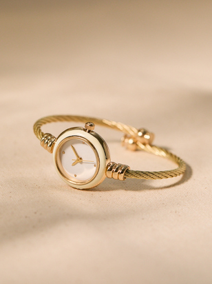 White Enamel Twisted Cuff Round Face Watch - ARULA - 