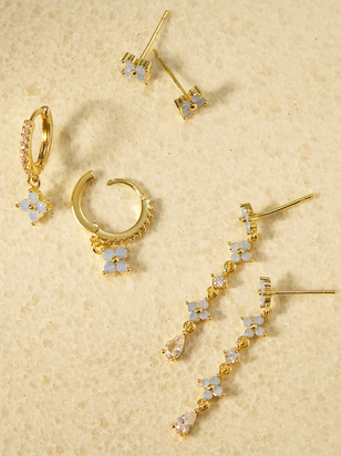 18K Gold Linear Blue Mini Hoop Set - ARULA - 