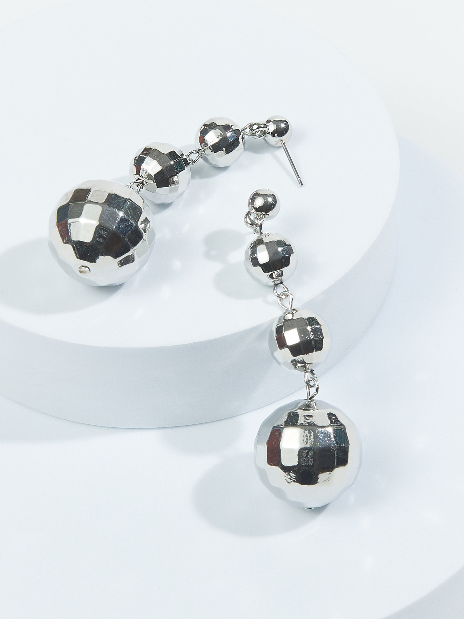 Silver glitter ball earrings sale