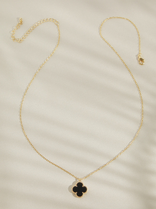 18K Gold Black Clover Necklace - ARULA