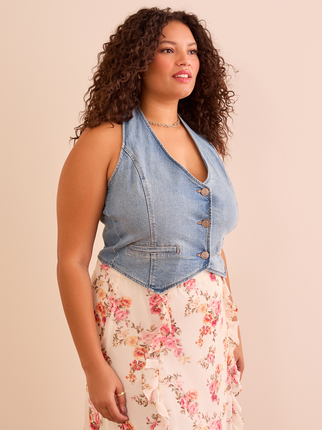 Tillie Denim Halter Vest Detail 3 - ARULA