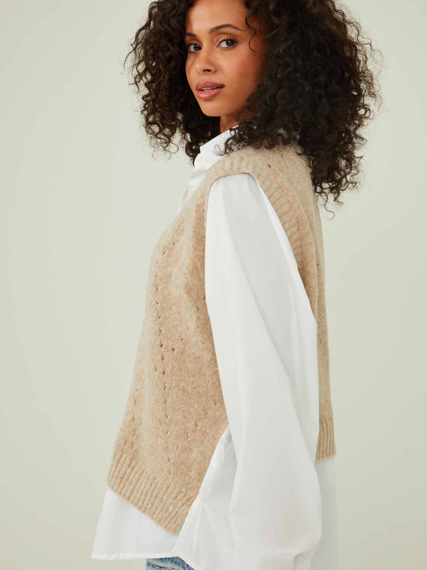Kienna Layered Twofer Sweater in Ivory Taupe Altar d State