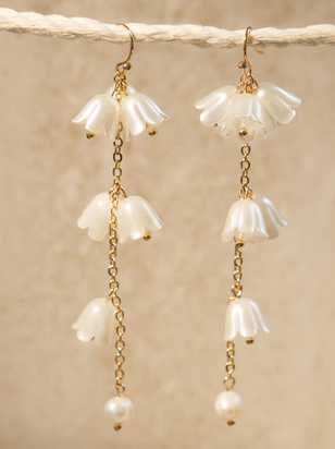 Floral Pearl Cascading Dangle Earrings - ARULA