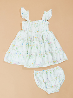 Ella May Floral Tiered Baby Dress and Bloomer Set - ARULA - 