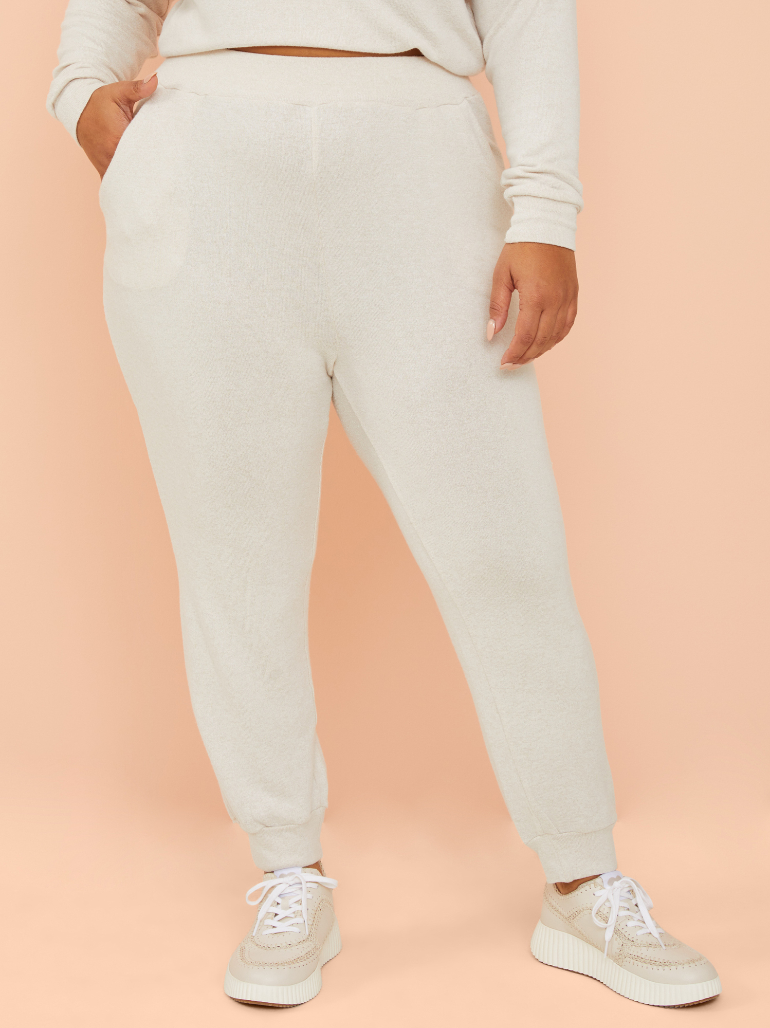 Cozy Ease Heathered Lounge Joggers in Cream