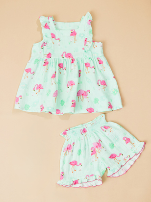 Franny Flamingos Square Neck Ruffle Set - ARULA - 