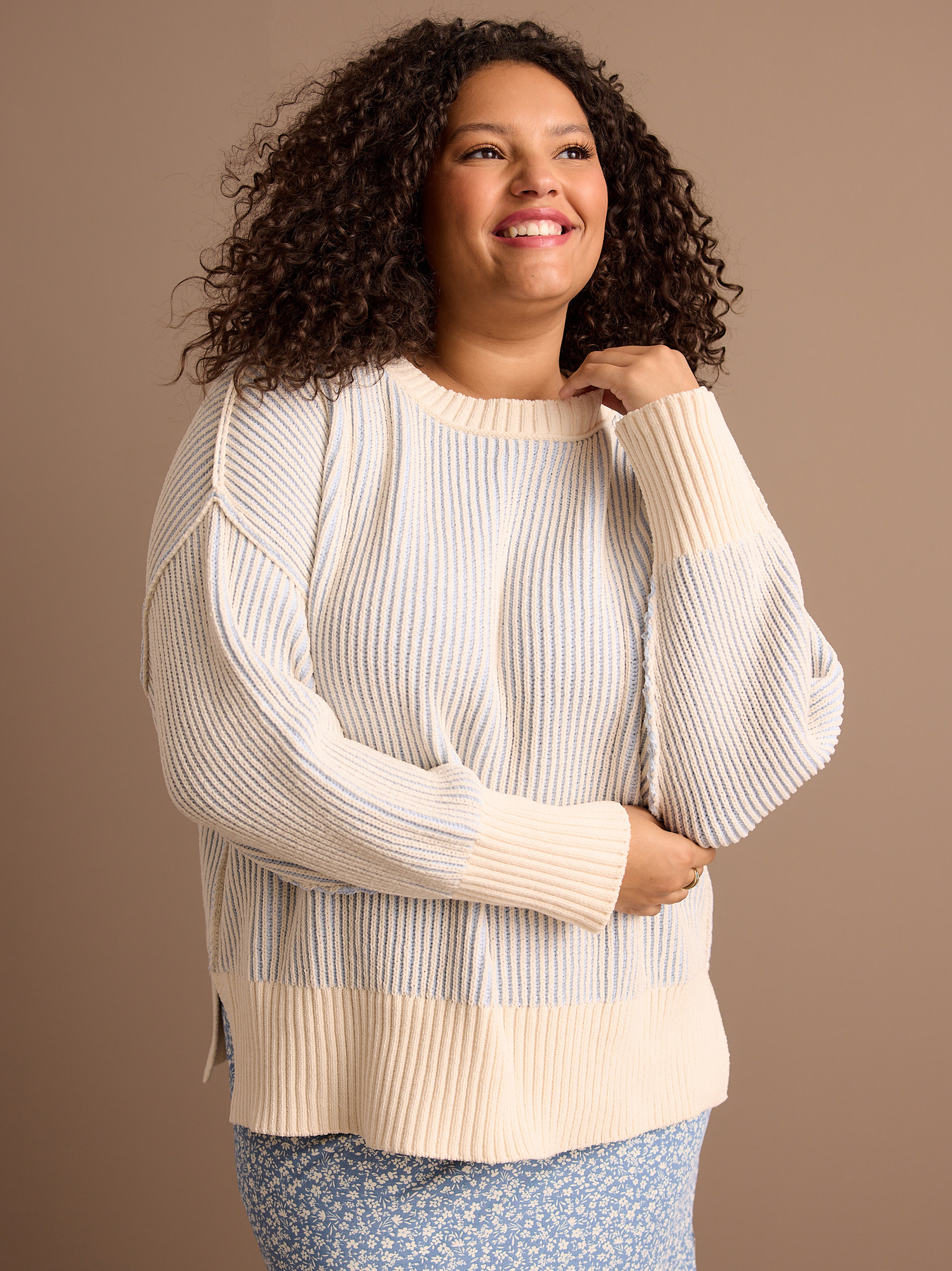 Cream ribbed sweater shop