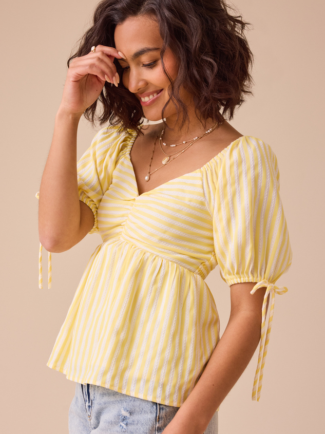 Sonia Striped Babydoll Top Detail 4 - ARULA