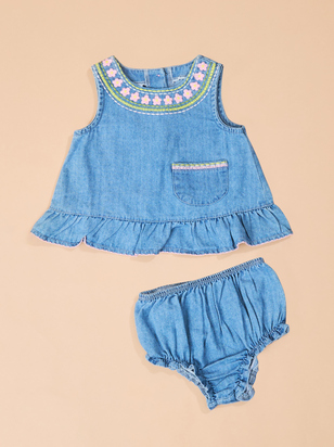 Angie Denim Flower Pinafore Set by Mud Pie - ARULA - 