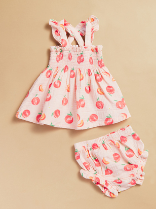 Ellen Peach Smocked Dress and Bloomer Set - ARULA - 