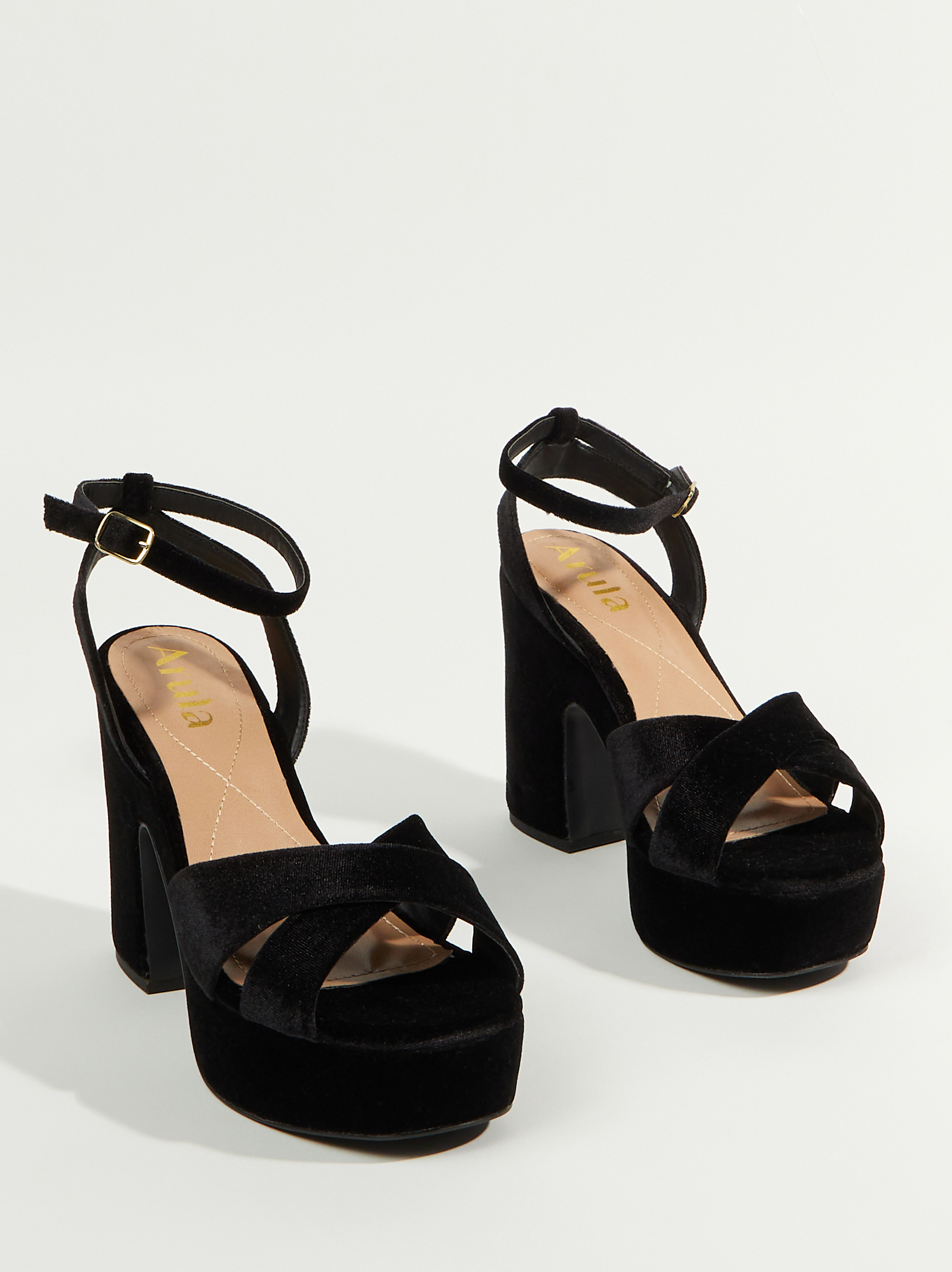 Lily Wide Width Velvet Heels in Black Arula