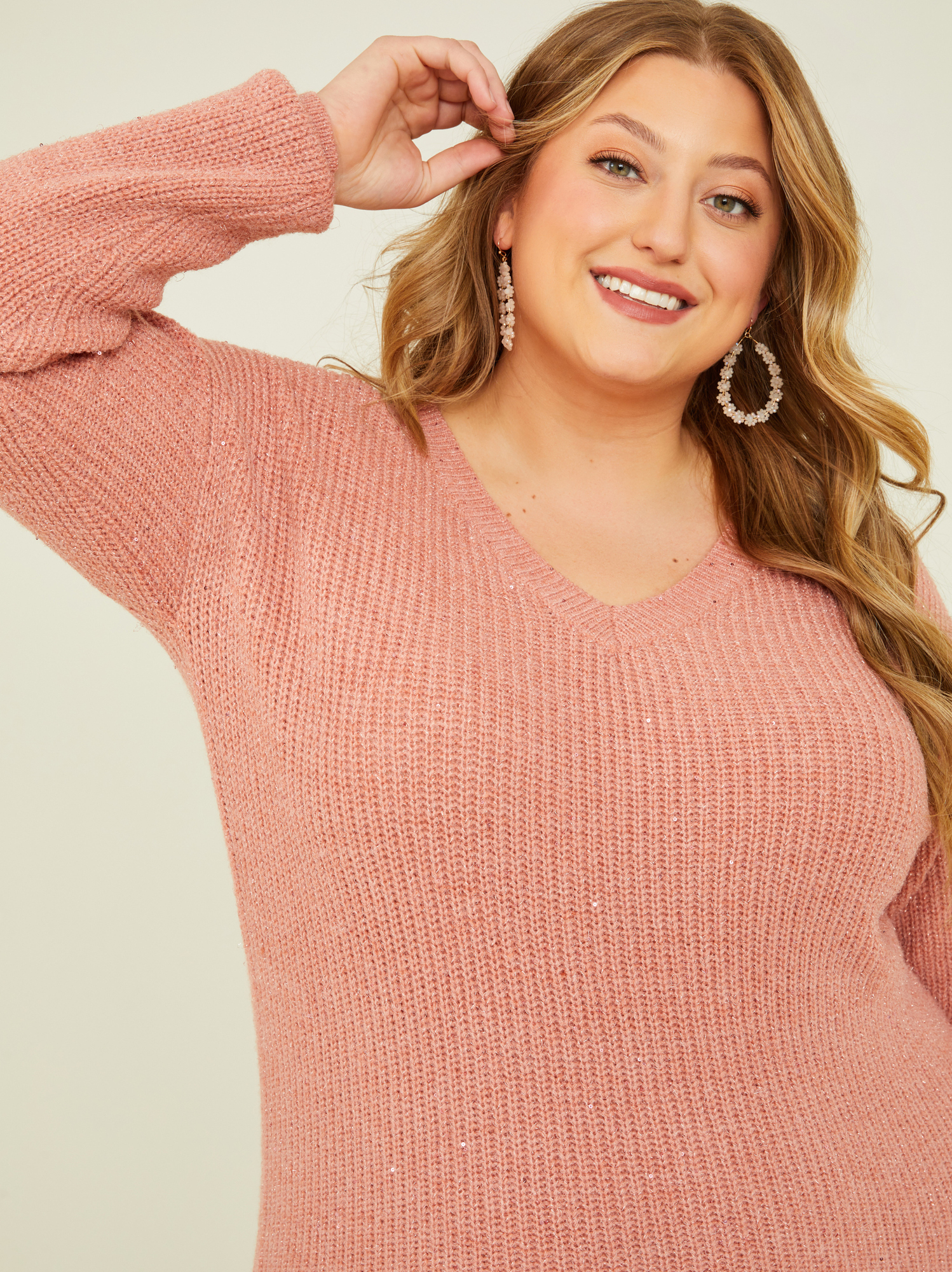 Evelyn Shimmer Sweater Dress in Pink Arula