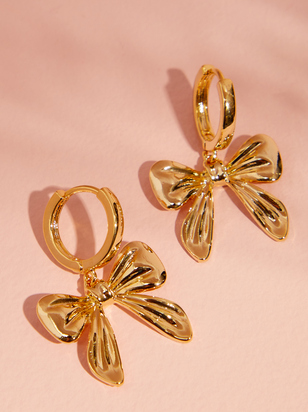 18K Gold Bow Mini Hoop Earrings - ARULA
