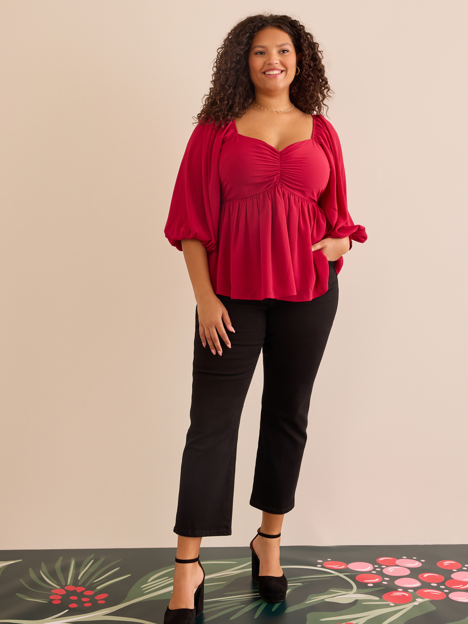 Plus size red peplum top online