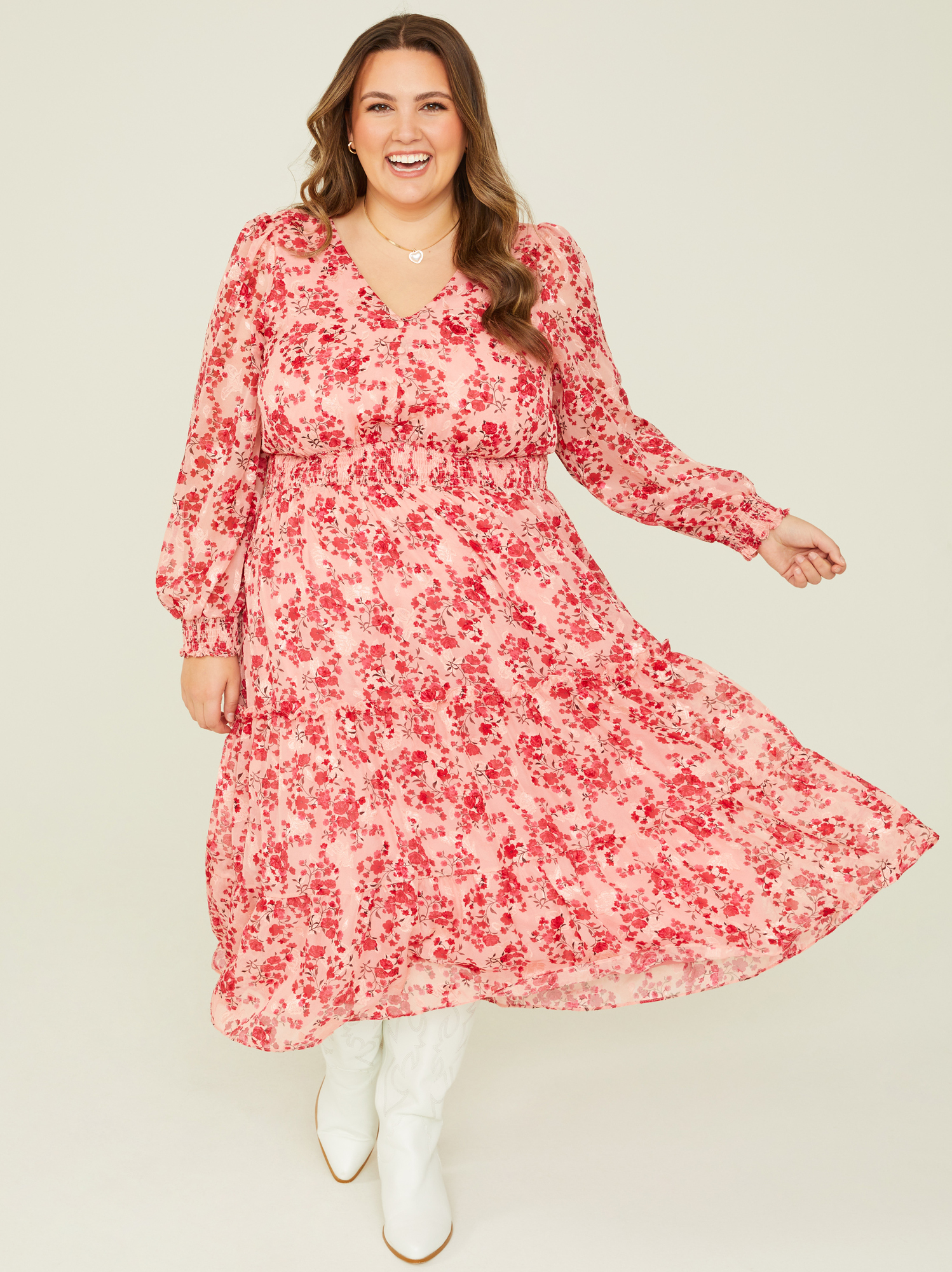 Darcy Floral Maxi Dress in Pink Red Arula