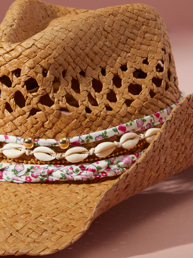 Shell & Floral Trim Cowboy Hat Detail 4 - ARULA