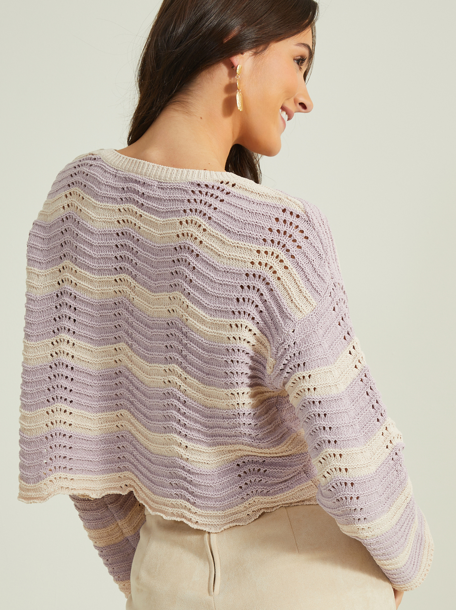 Kelsey Striped Chenille Sweater in Ivory Purple Altar d State