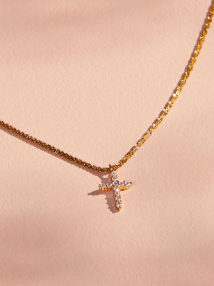 Stainless Steel Crystal Cross Necklace - ARULA