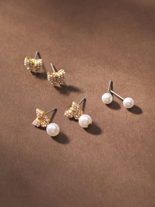 Pearly Bow Earring Set - ARULA - 